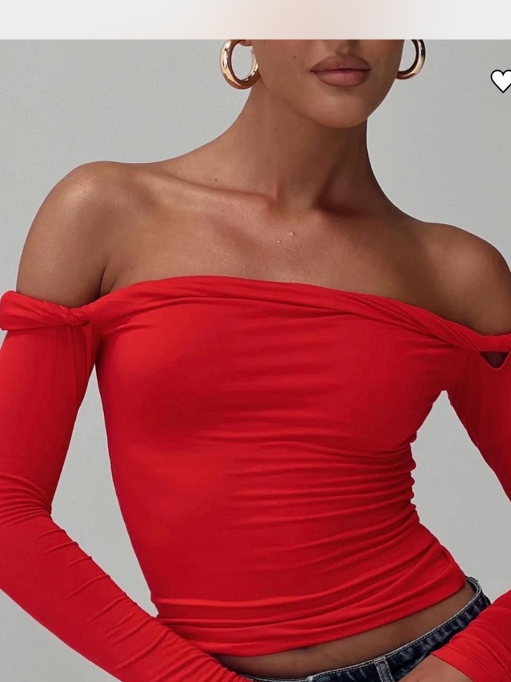Princess Polly Red Off-the-Shoulder Long Sleeve Top